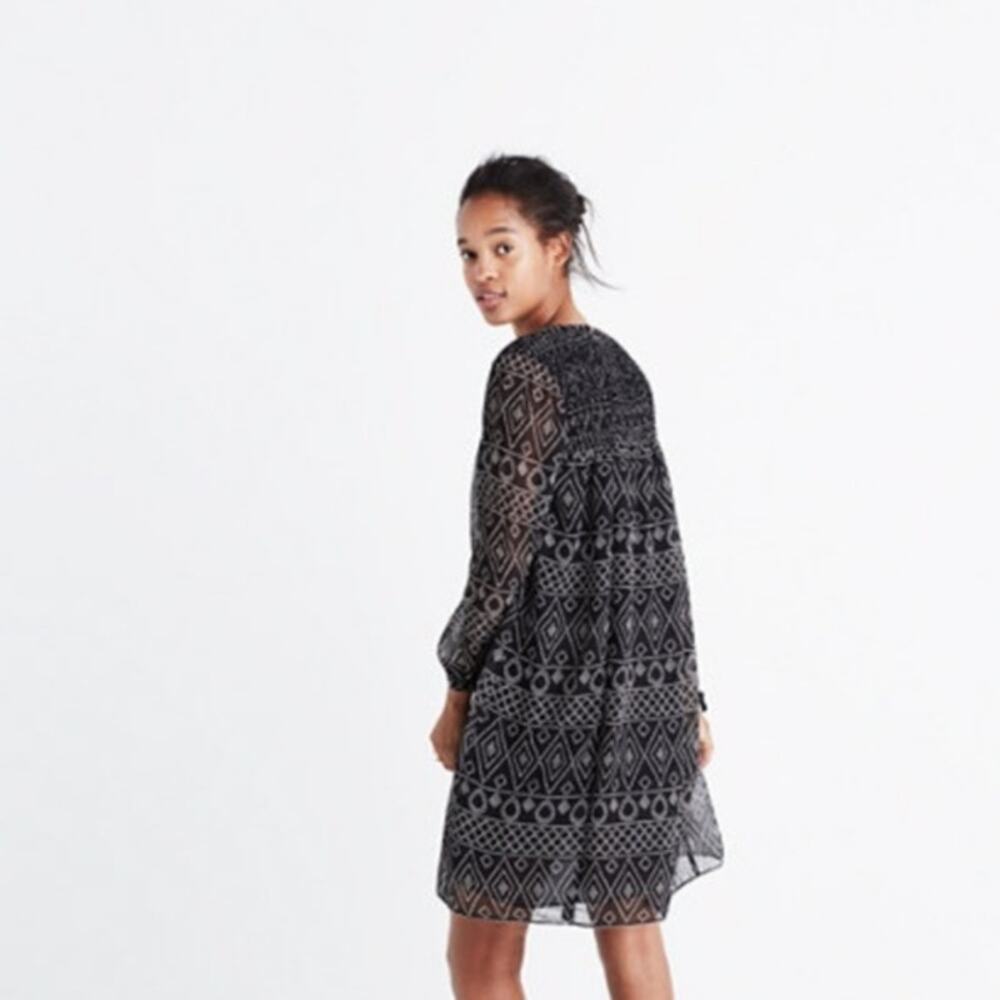 Madewell Black & White Caravan Print Long Sleeve Dress // S